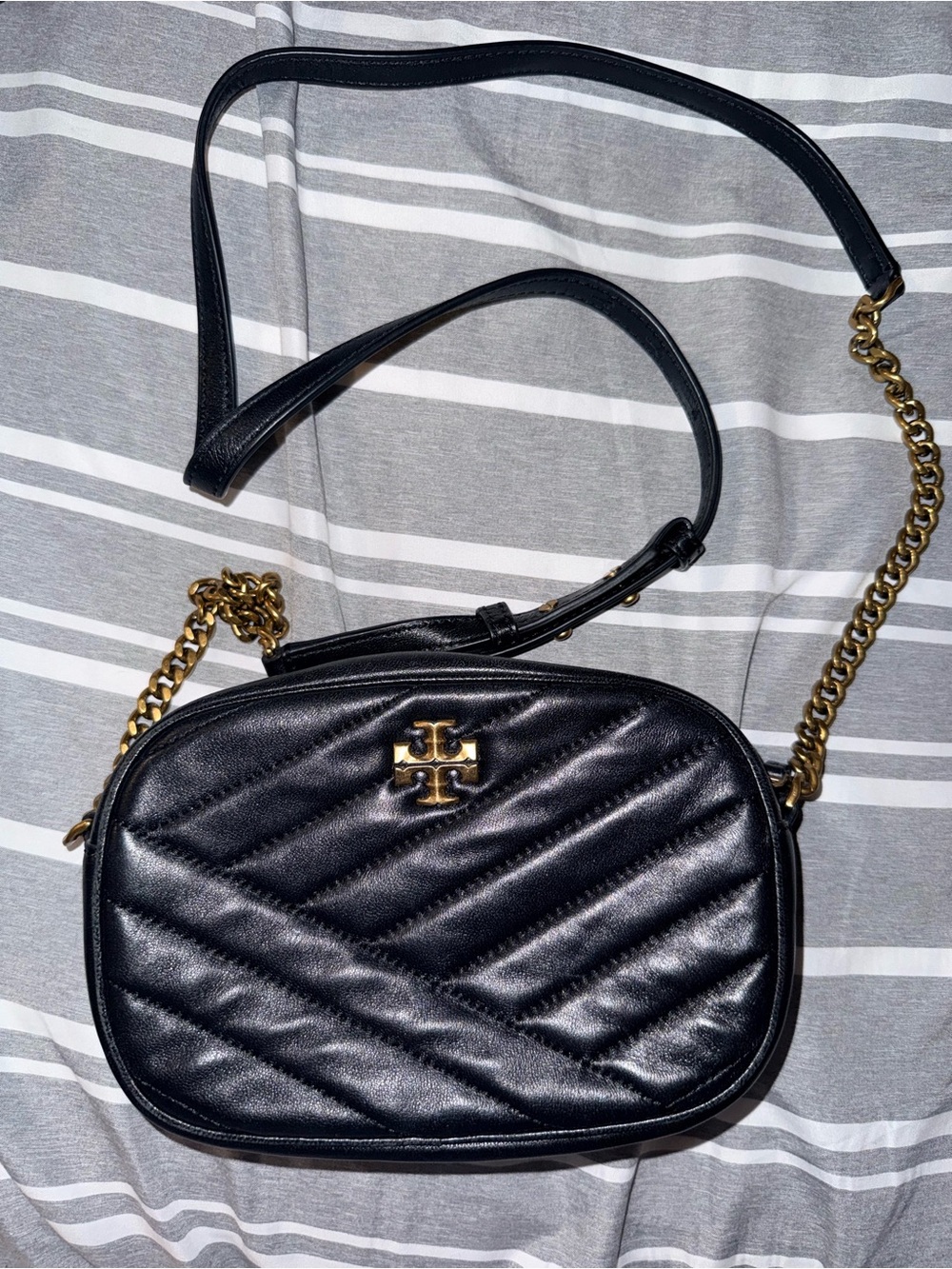 Tory Burch Black Quilted Crossbody Shoulder Bag with Gold Hardware